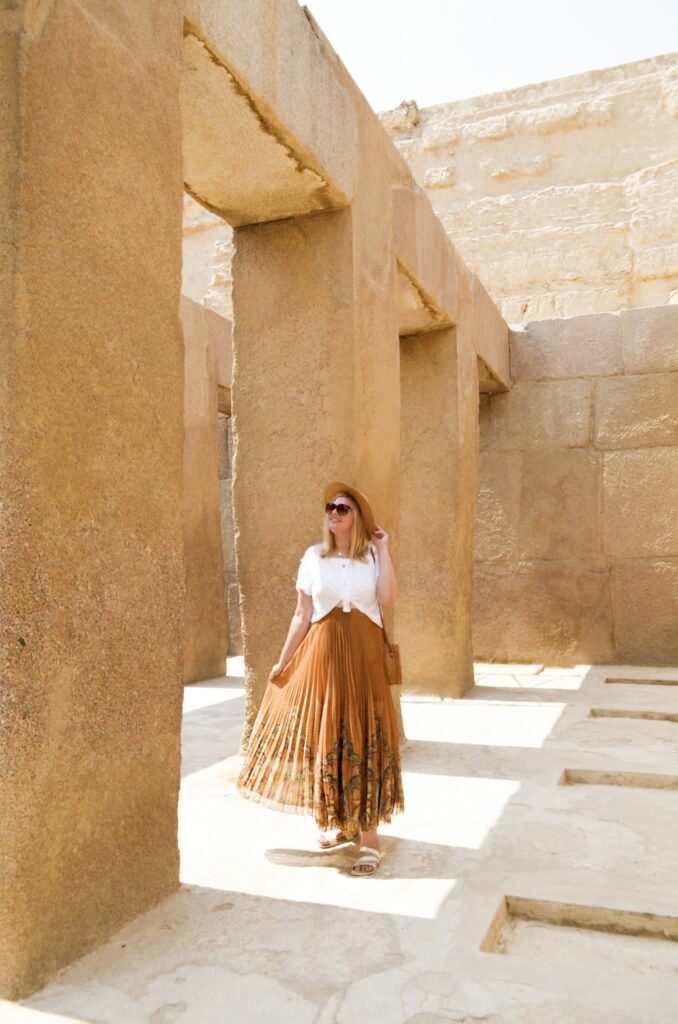 woman in a temple at pyramid complex giza egypt