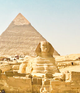 sphinx and pyramid in giza egypt