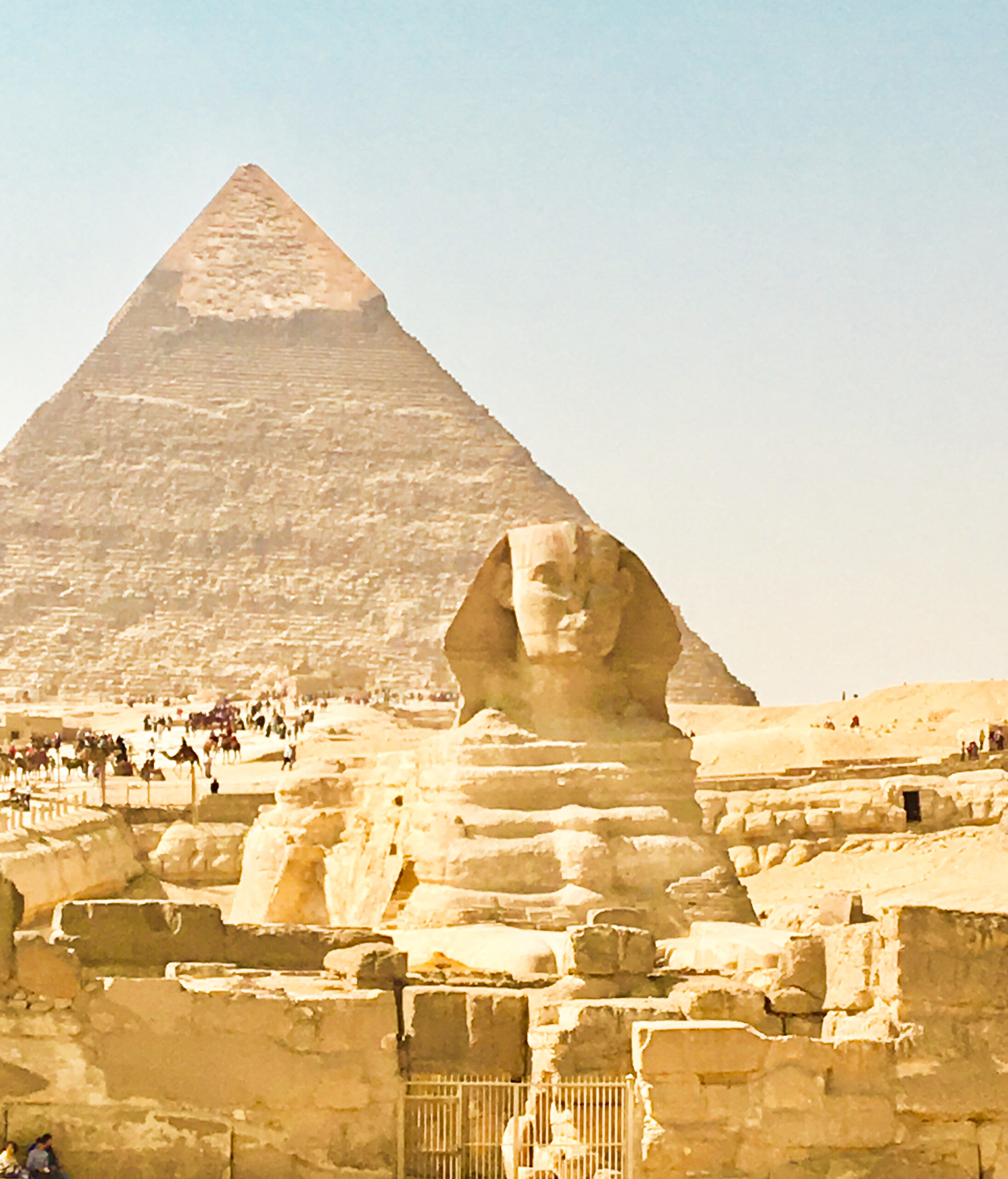 sphinx and pyramid in giza egypt